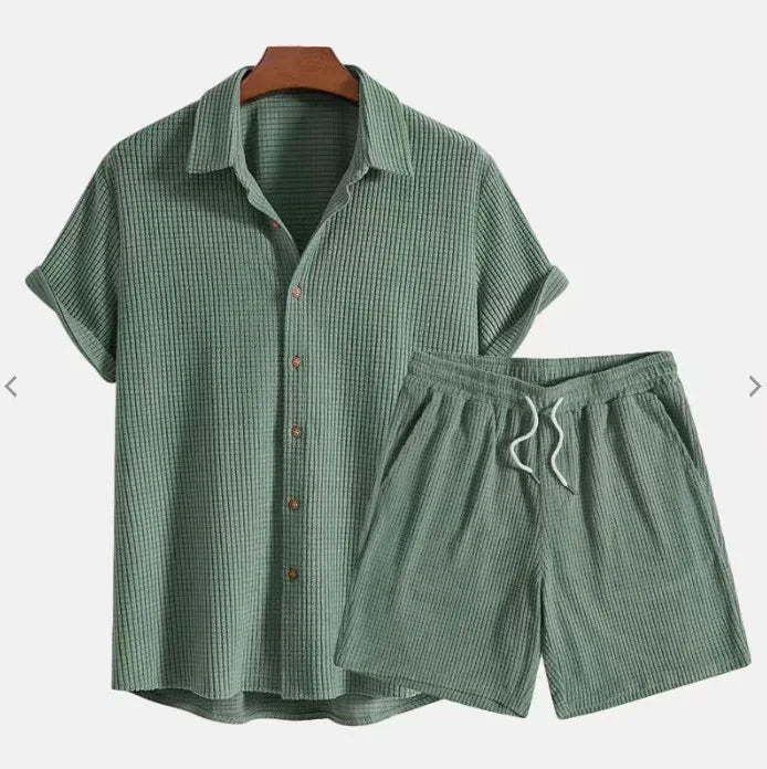Corduroy Kurzarmanzugset - Hemd Und Shorts Outfit Für Kinder-1