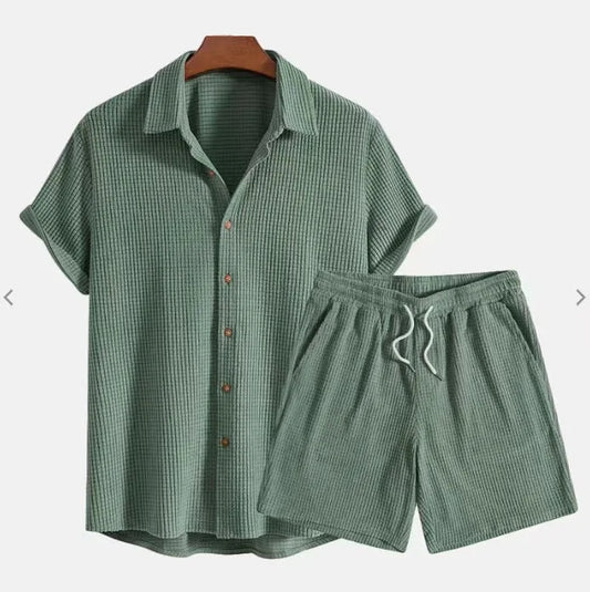 Corduroy Kurzarmanzugset - Hemd Und Shorts Outfit Für Kinder-1