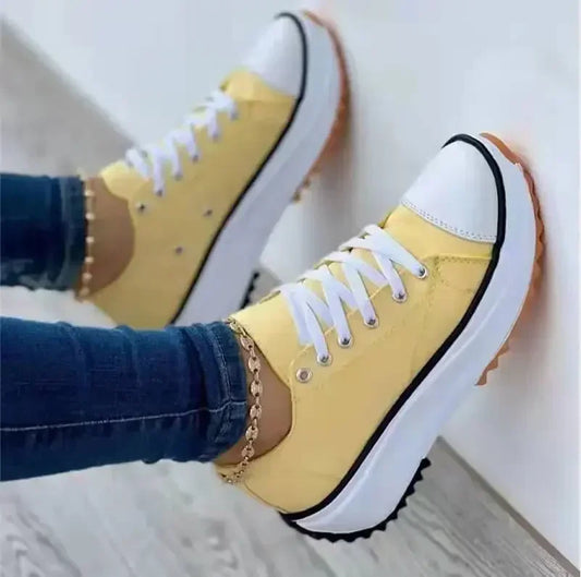 Klassische Leinwand-Sneaker Damen - Plattform-Schnürschuhe für Freizeit und Alltag-1