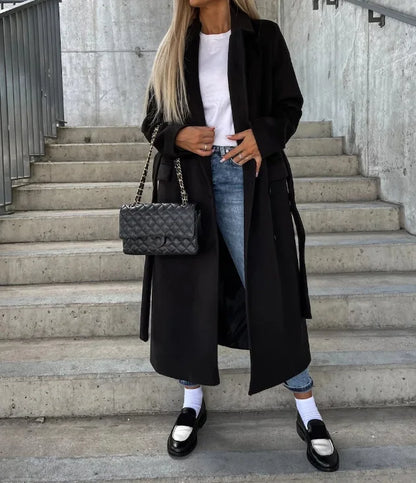 Women’s Double-Breasted Winter Coat Classic Fit with Waist Belt