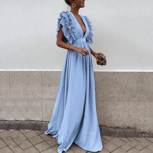 Elegantes V-Ausschnitt Damenkleid Aus Weichem Acrylstoff, Lockeres Festliches Kleid Für Formelle Und Lässige Anlässe