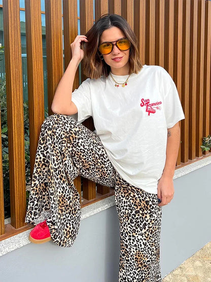 Weitbein-Leopardenhosen Damen, Hohe Taille, Bequeme Stoffhose für Lässige und Schicke Anlässe-6