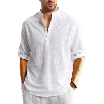Variant image for Herren Leinen Hemd Langarm Casual Strand Sommer Hemd mit Bandenkragen-17