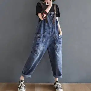 Vintage Große Taschen Hosenträger Jeanshosen für Damen – Bequeme Harem-Jeans für Stilbewusste Frauen 1