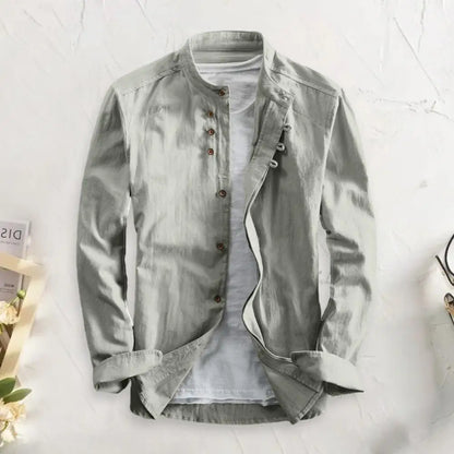Herren Hemd Langarm Einfarbig Vintage Slim Fit mit Stehkragen und Knöpfen - Herrenhemden Langarm für Jede Gelegenheit