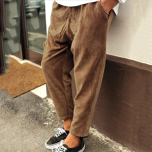 Vintage Cordhosen Herren Mittlere Taille, Gerade Geschnittene Lange Hosen für Lässige Sommermode-1