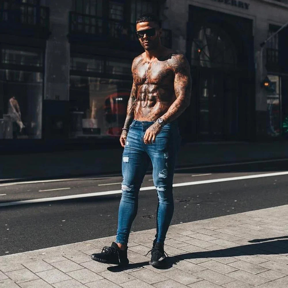 Shascullfites Spray Jeans Herren im Hip Hop Stil mit Distressed Design-6