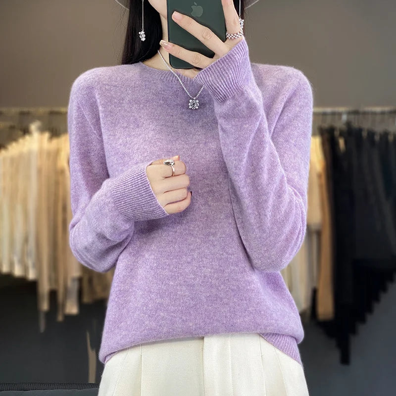 Variant image for Purer Merino Wollpullover Damen - Herbst Winter O-Neck-57