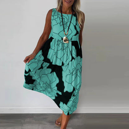 Variant image for Blumen-Maxikleid Damen, Ärmeloses Langes Kleid Aus Atmungsaktivem Stoff Mit Boatneck-Ausschnitt, Festlich Und Sommerlich-37