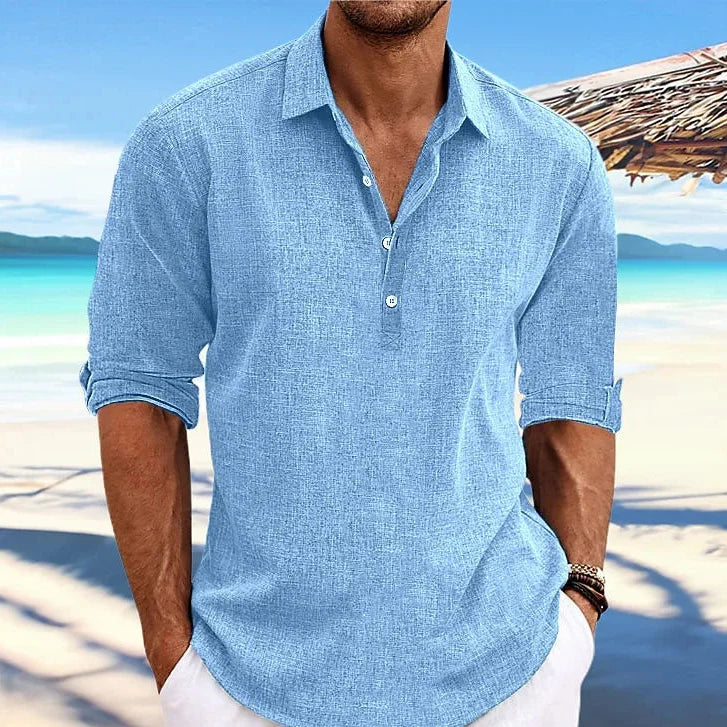 Variant image for Baumwoll-Leinen Langarm Hemd für Herren - Casual Strandhemd mit Turn-Down-Kragen für Streetwear-7