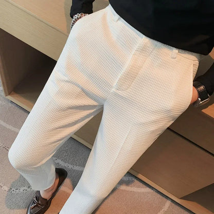 Elegante Karierte Herrenhosen Aus Atmungsaktivem Material, Gerader Schnitt Für Büro Und Freizeit-6