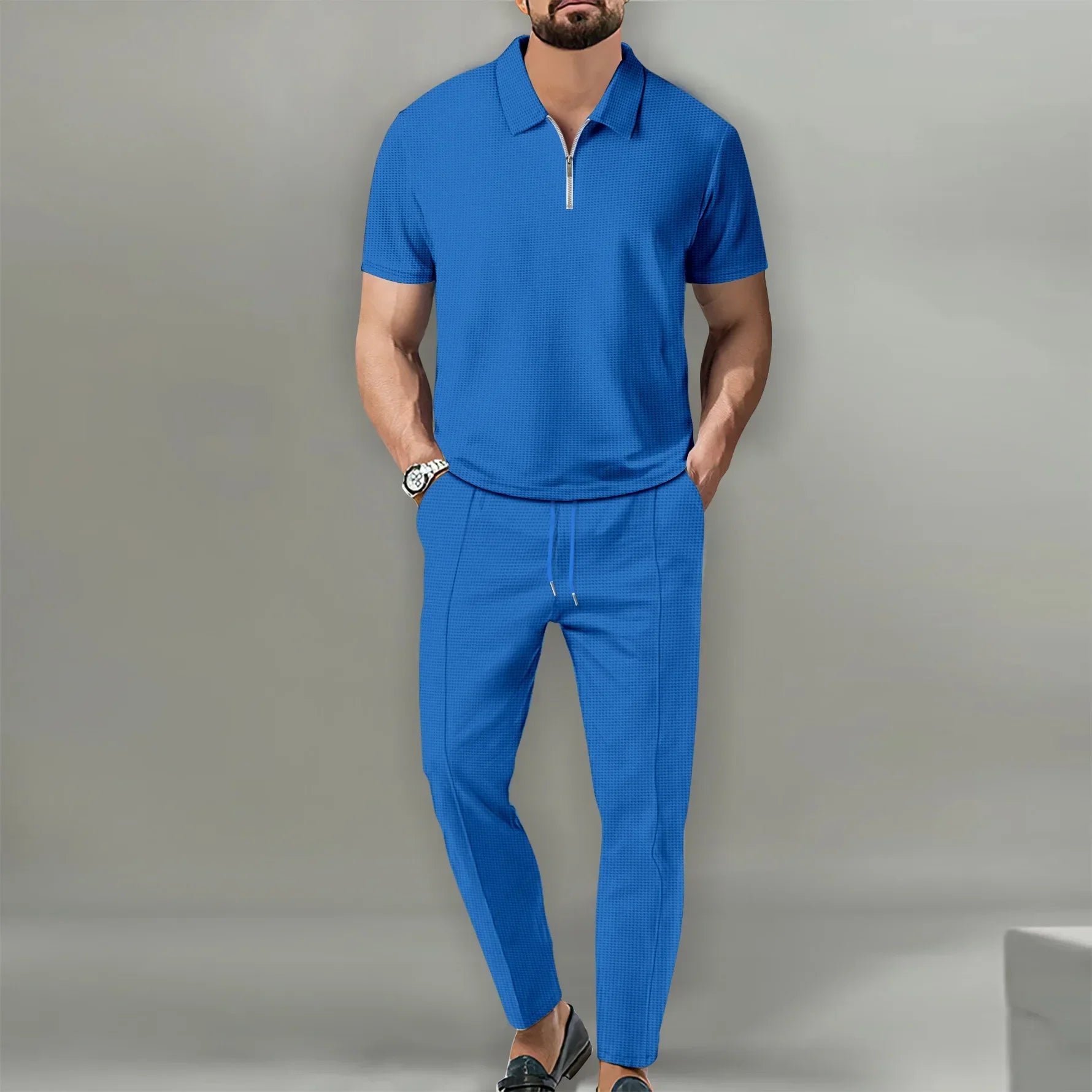 Herren Polo Shirts Set - Lässiger Chic Atmungsaktives Polo Und Verstellbare Hose Für Komfort Und Stil-2
