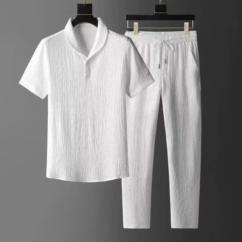 Sommer Ultra-dünner Herrenanzug, Eisseide-Leinen, 2-teiliges Set mit Jacke und T-Shirt, Bequeme Passform für Aktive 1