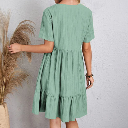 Lässiges Damen Sommer Mini Kleid – Leichtgewicht, Atmungsaktiv, V-Ausschnitt, Perfekt für Strand und Freizeit