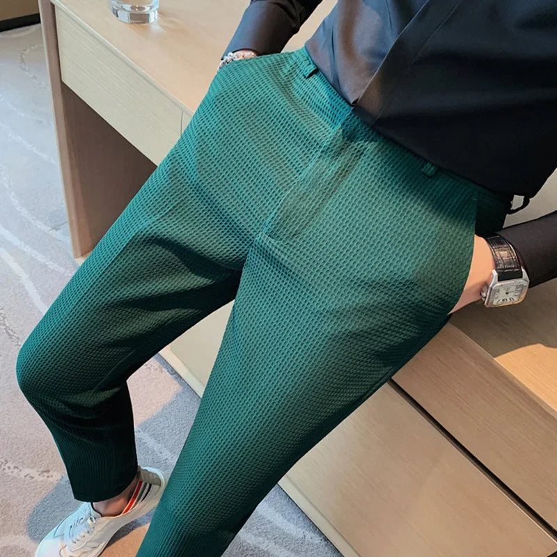 Elegante Karierte Herrenhosen Aus Atmungsaktivem Material, Gerader Schnitt Für Büro Und Freizeit-5