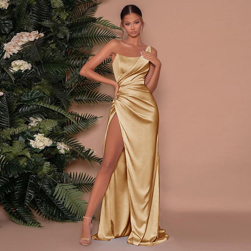 Variant image for Elegantes Asymmetrisches Maxikleid Mit Hoch Schlitz – Festliches Langes Kleid Für Damen Aus Luxuriösem Satin-1
