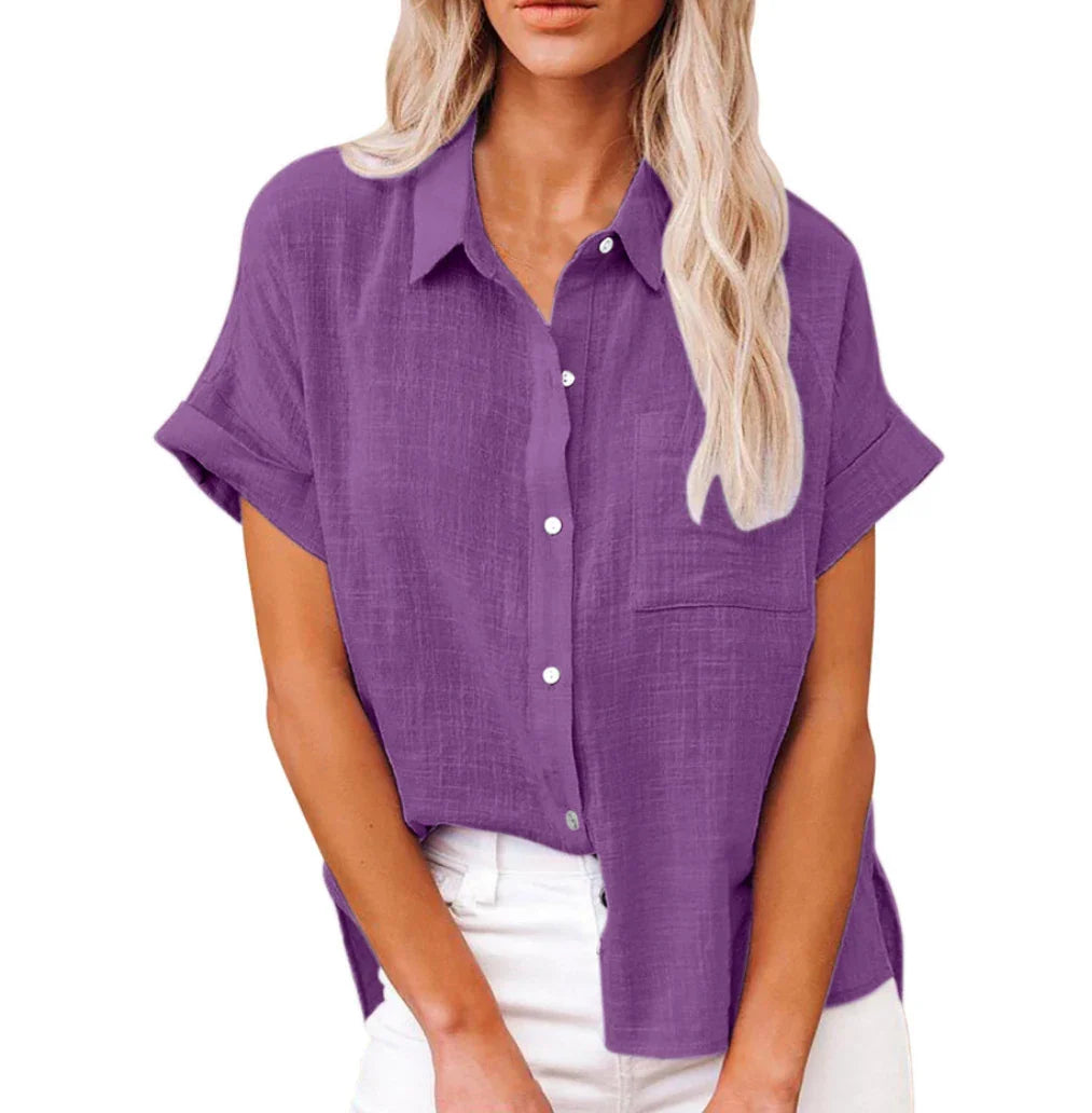 Kurzärmlige Damenbluse aus Leinenoptik im Casual-Look mit lockerem Schnitt-6
