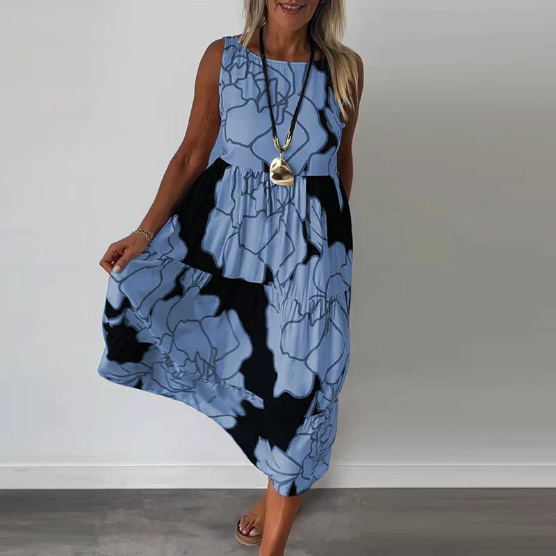 Variant image for Blumen-Maxikleid Damen, Ärmeloses Langes Kleid Aus Atmungsaktivem Stoff Mit Boatneck-Ausschnitt, Festlich Und Sommerlich-25
