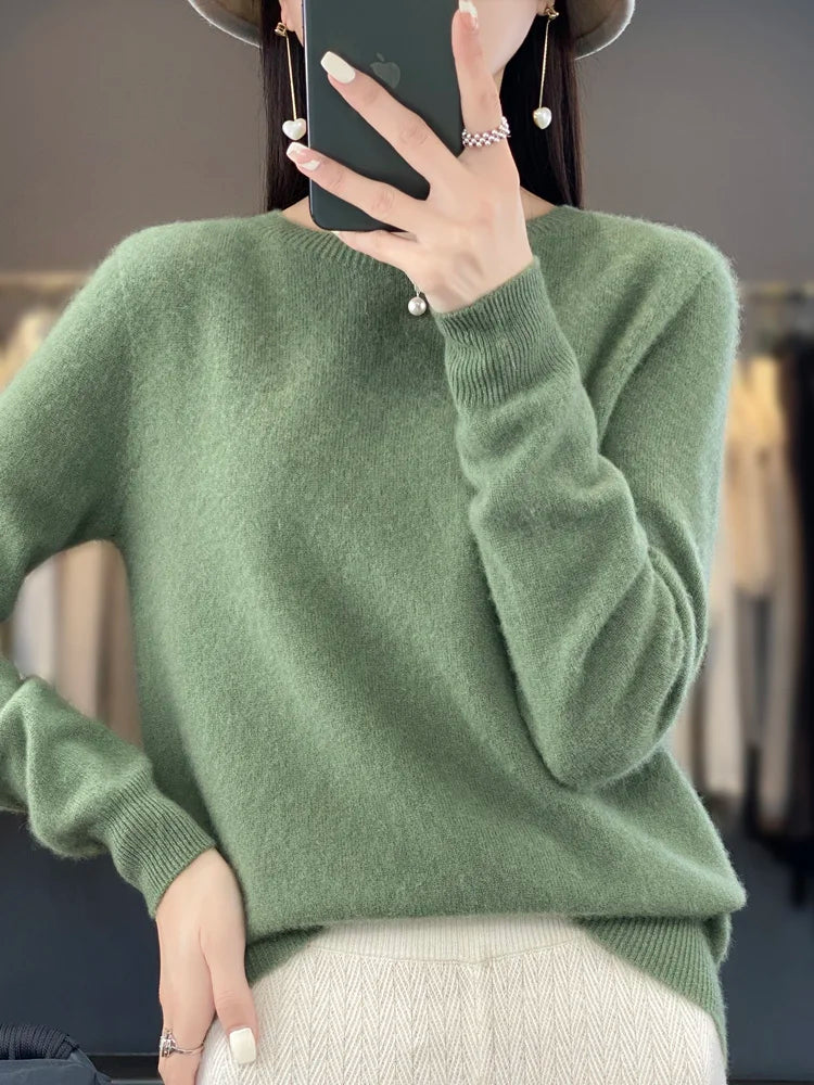 Variant image for Purer Merino Wollpullover Damen - Herbst Winter O-Neck-21