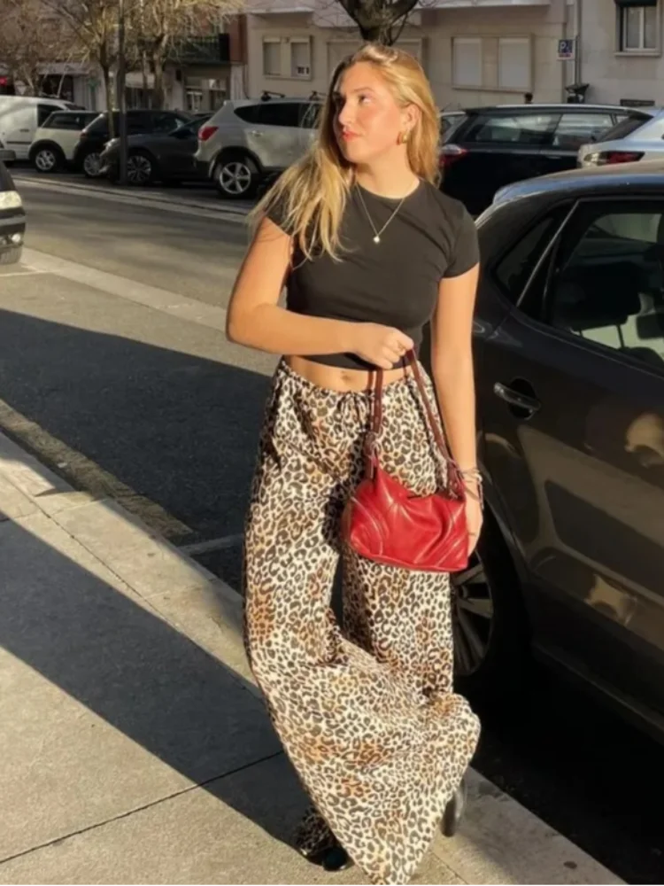 Weitbein-Leopardenhosen Damen, Hohe Taille, Bequeme Stoffhose für Lässige und Schicke Anlässe-3