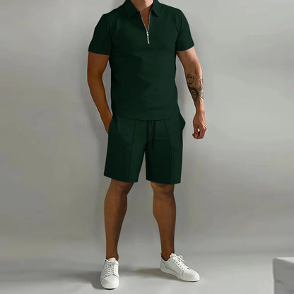 Variant image for Festes Farbpolo-Hemd Und Vertikale Streifenhosen Set - Lässige Sportkleidung Für Freizeit Und Sport-37