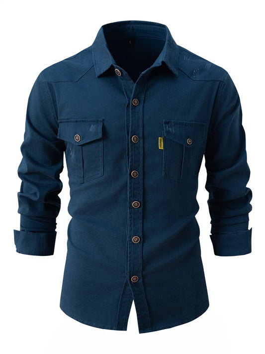 Herren Langarmhemd - Herbst- und Wintermode aus Stretch-Baumwolle, Lässig und Business, Schlanker Schnitt, Maschinenwaschbar