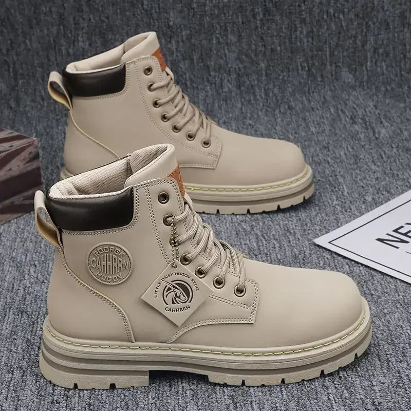 Retro Herrenstiefel Hoch für Winter - Casual Motorrad Knöchelschuh-5
