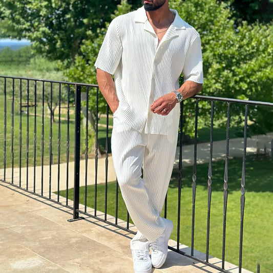 Leichtes Leinen Kurzärmeliges Hemd und Fluidhose - Lässige Sommer Outfits Damen für Stilvolle Tage-1