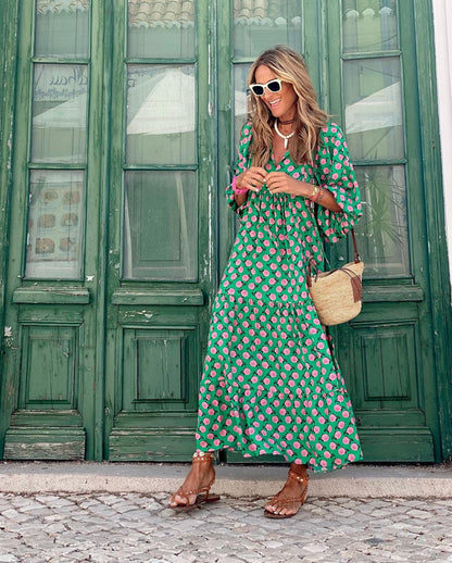 Elegantes Langarm-Maxikleid für Frauen mit Blumendesign, ideal für festliche Anlässe und besondere Feierlichkeiten
