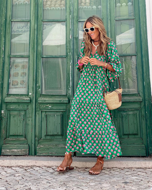 Elegantes Langarm-Maxikleid für Frauen mit Blumendesign, ideal für festliche Anlässe und besondere Feierlichkeiten