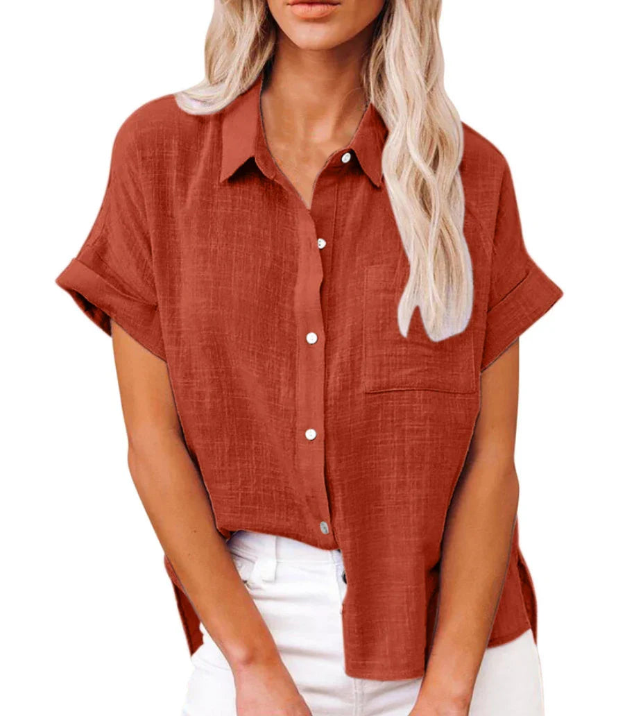 Kurzärmlige Damenbluse aus Leinenoptik im Casual-Look mit lockerem Schnitt-3