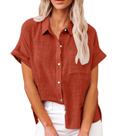 Kurzärmlige Damenbluse aus Leinenoptik im Casual-Look mit lockerem Schnitt-3
