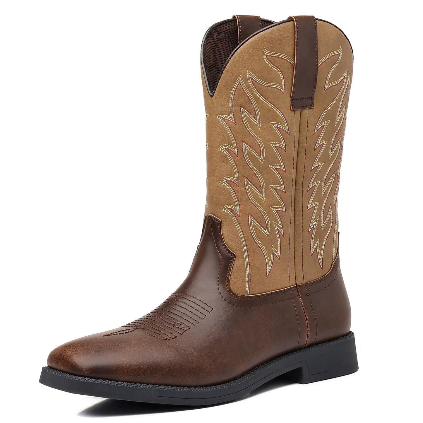 Men’s Western Cowboy Boots Embroidered Classic Mid-Calf Square Toe