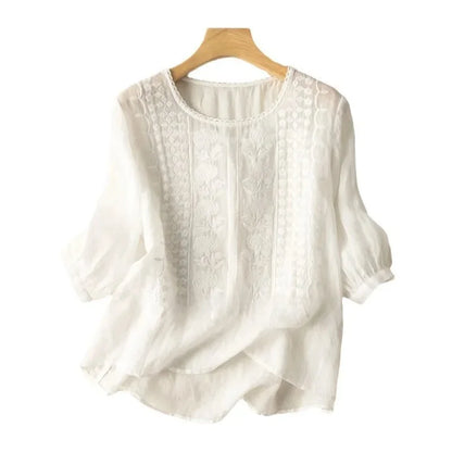 Elegante Gestickte Frauenbluse, Langärmlige Plus-Size-Tops Mit Schmeichelhafter Passform-4