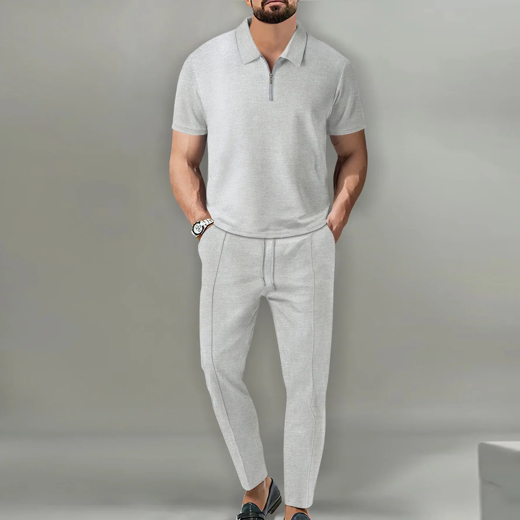 Variant image for Herren Polo Shirts Set - Lässiger Chic Atmungsaktives Polo Und Verstellbare Hose Für Komfort Und Stil-13