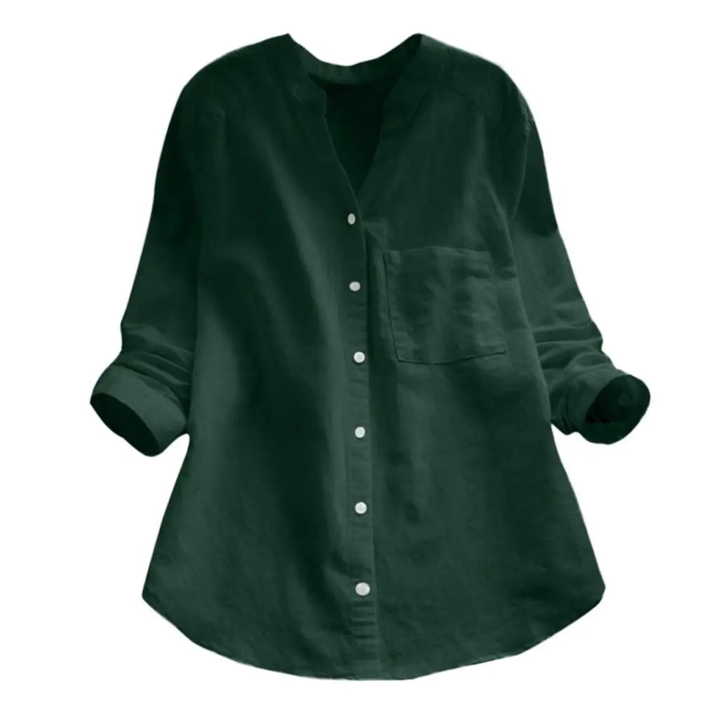 Variant image for Lässige Retro Baumwoll-Leinen V-Ausschnitt Strickjacke Damen - Feste Farben für den Herbst - Strickjacken Damen-31