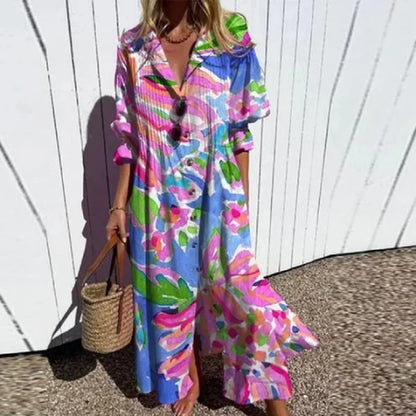 Variant image for Boho Blumenmaxikleid Damen, Eleganter Tiefer V-Ausschnitt, Fließende Silhouette, Leichtes Sommer Maxikleid-7