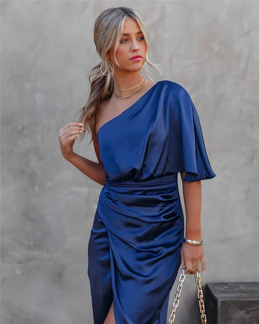 Elegantes Asymmetrisches One-Shoulder-Damenkleid Für Festliche Anlässe Und Hochzeitsgäste