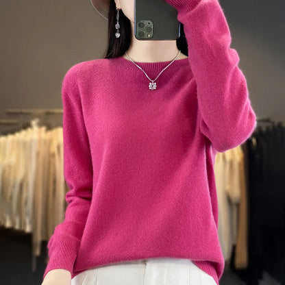 Variant image for Purer Merino Wollpullover Damen - Herbst Winter O-Neck-33