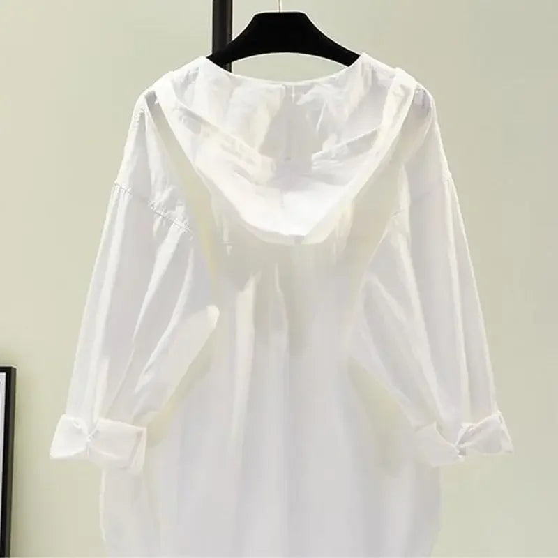 Frauen Bluse Aus Weicher Baumwolle Mit Kapuze In Lässiger Passform-6