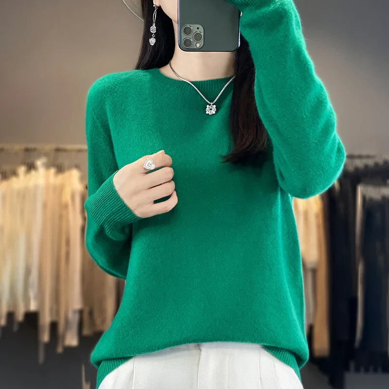 Variant image for Purer Merino Wollpullover Damen - Herbst Winter O-Neck-9