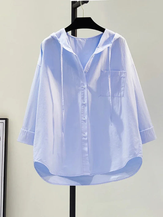 Frauen Bluse Aus Weicher Baumwolle Mit Kapuze In Lässiger Passform-1