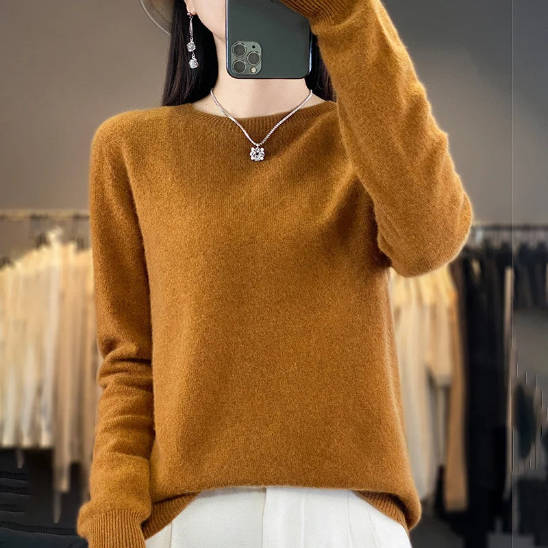 Variant image for Purer Merino Wollpullover Damen - Herbst Winter O-Neck-45
