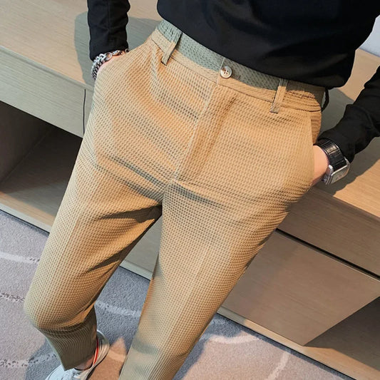Elegante Karierte Herrenhosen Aus Atmungsaktivem Material, Gerader Schnitt Für Büro Und Freizeit-1