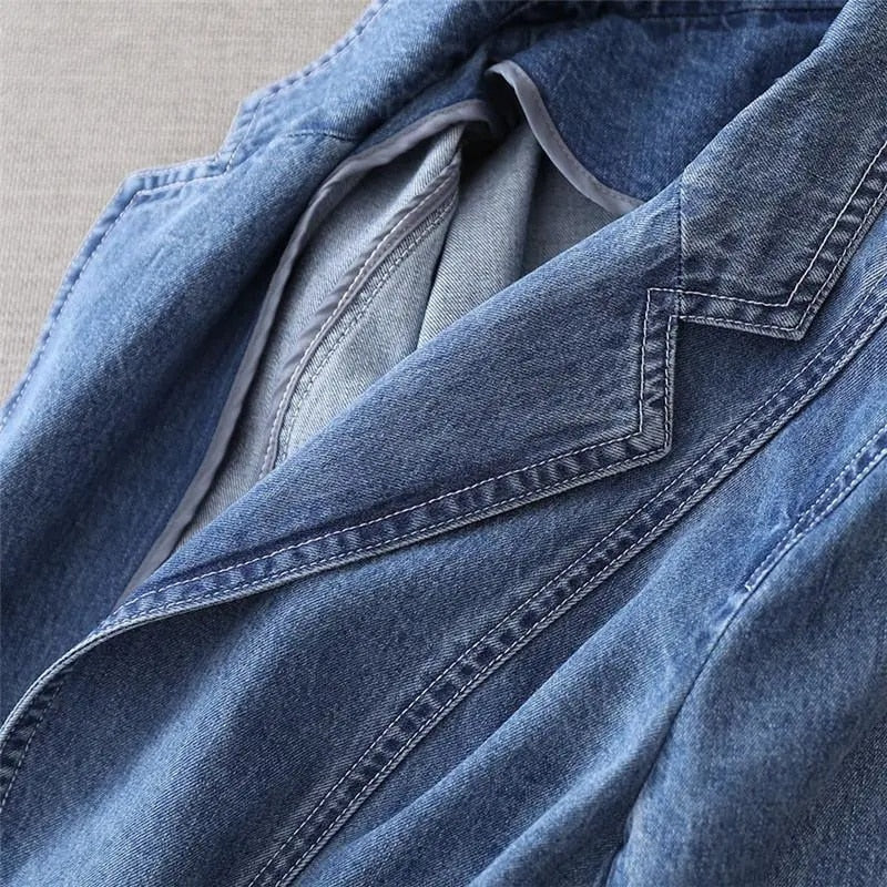 Damenblazer aus Denim mit Gekerbtem Revers und Knopfverschluss für Freizeit und Halbformale Anlässe-5