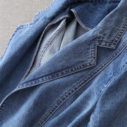 Damenblazer aus Denim mit Gekerbtem Revers und Knopfverschluss für Freizeit und Halbformale Anlässe-5