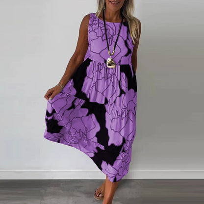 Variant image for Blumen-Maxikleid Damen, Ärmeloses Langes Kleid Aus Atmungsaktivem Stoff Mit Boatneck-Ausschnitt, Festlich Und Sommerlich-31