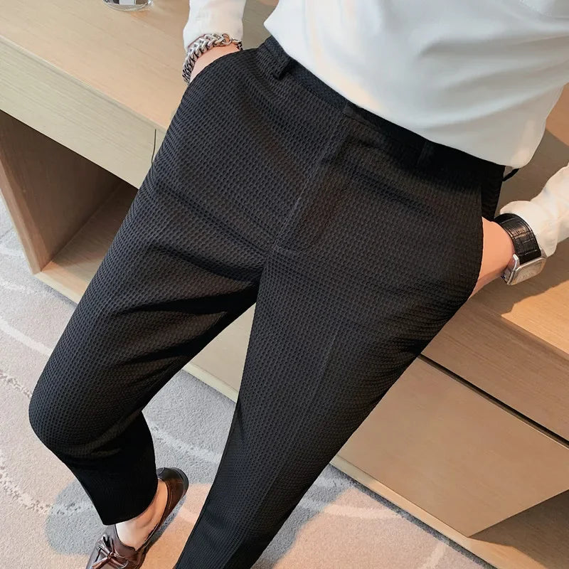 Elegante Karierte Herrenhosen Aus Atmungsaktivem Material, Gerader Schnitt Für Büro Und Freizeit-4