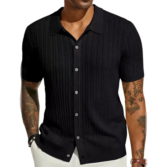 Übergrößen Sommer Männer Strickhemd, Atmungsaktives Kurzarm Strandtop mit Hollow-Mesh-Design