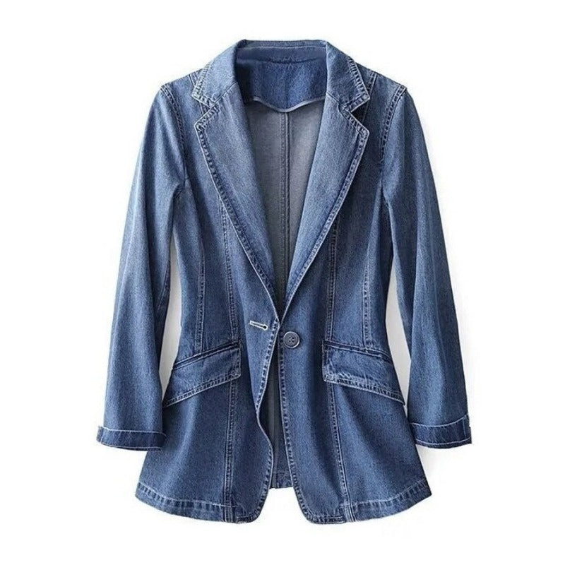 Damenblazer aus Denim mit Gekerbtem Revers und Knopfverschluss für Freizeit und Halbformale Anlässe-3